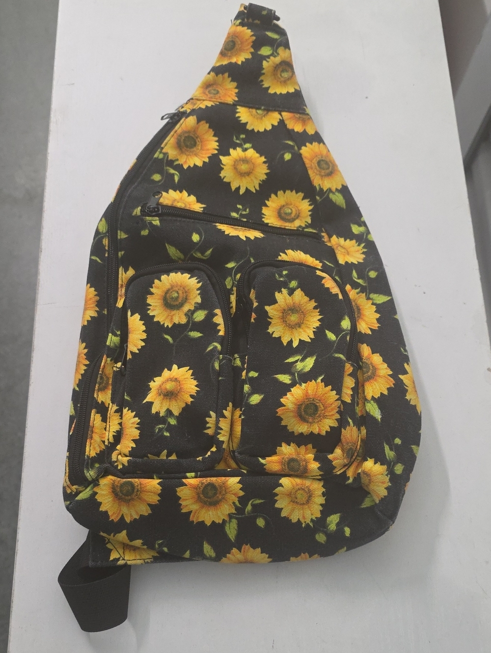 Source Unknown Black Sunflower Print Kids Sling Bag